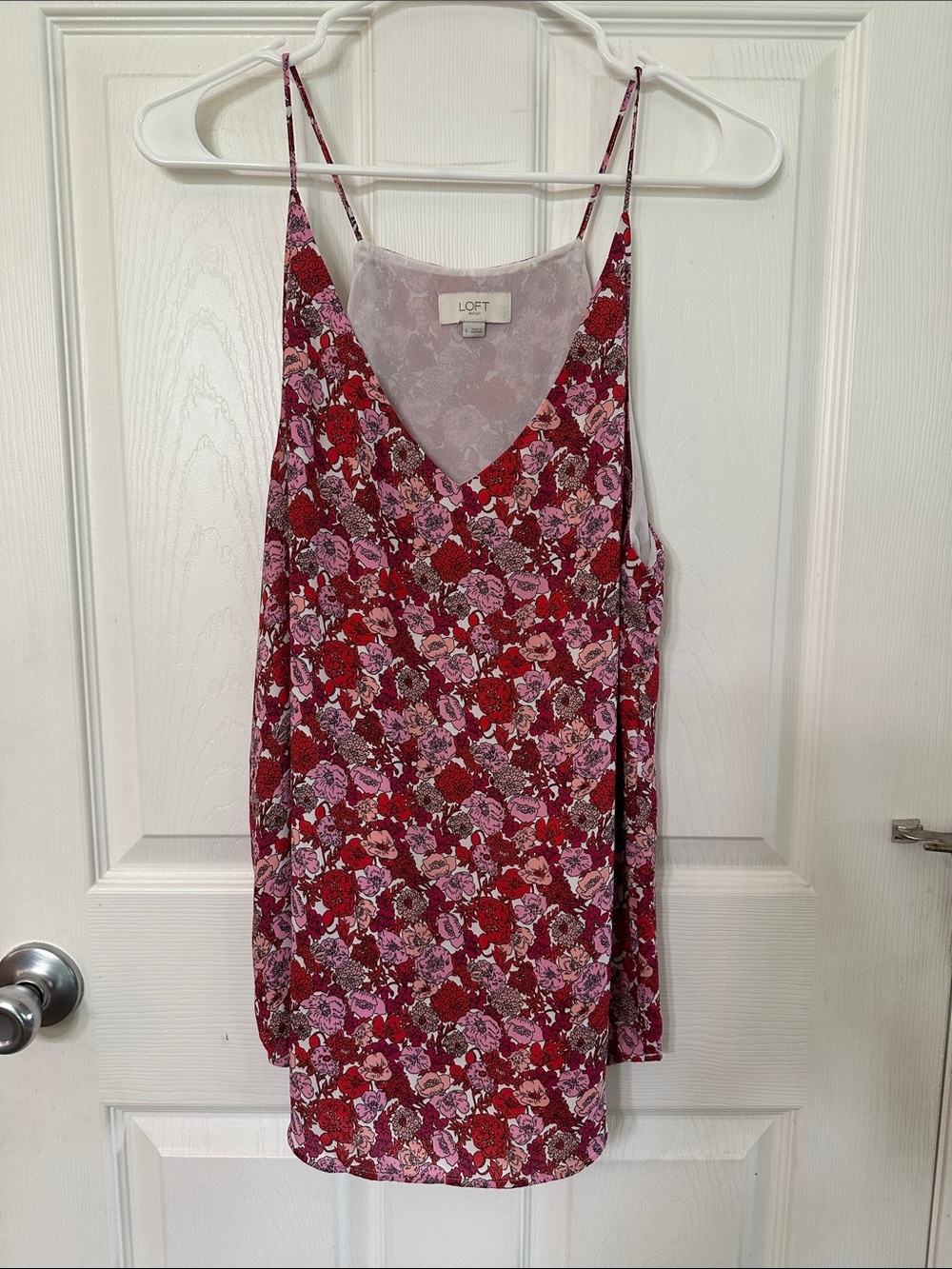 LOFT Red & Pink Floral Slip Tank